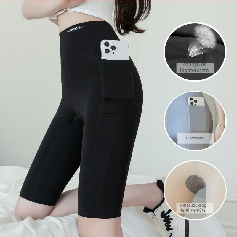 Női biztonsági leggings oldalsó zsebbel, Ice Silk anyagból, nyáron vékony, átlátszatlan, plusz méret