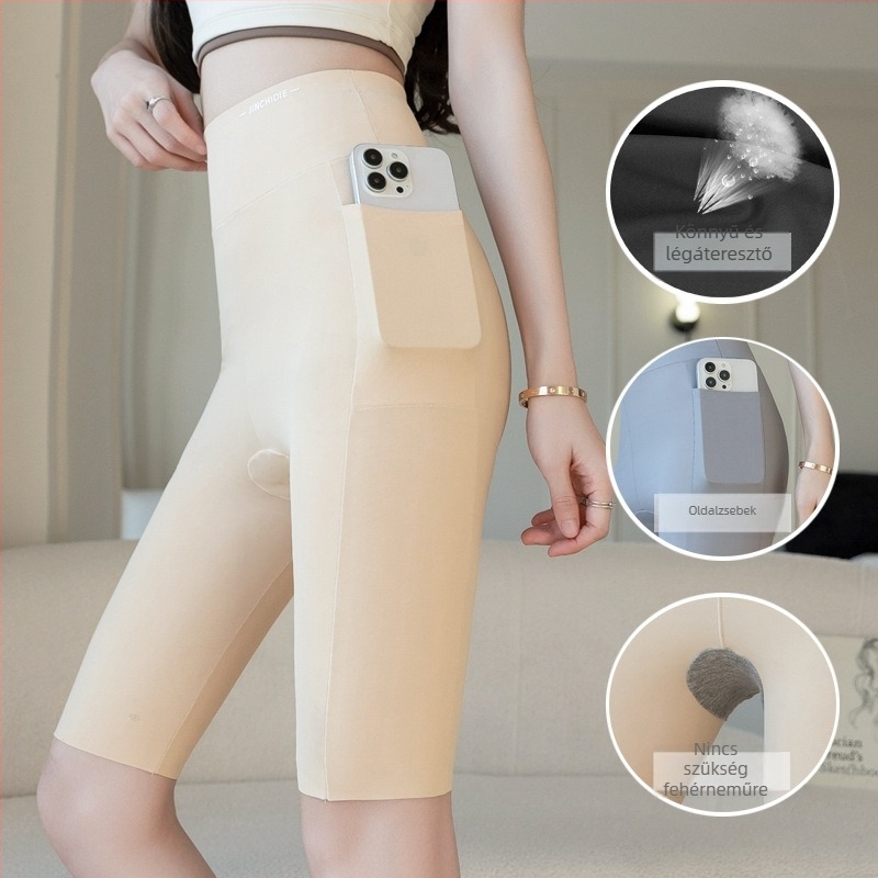 Női biztonsági leggings oldalsó zsebbel, Ice Silk anyagból, nyáron vékony, átlátszatlan, plusz méret