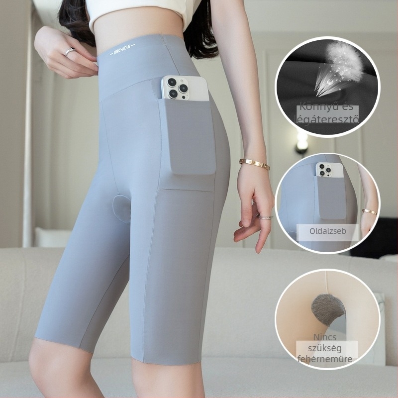 Női biztonsági leggings oldalsó zsebbel, Ice Silk anyagból, nyáron vékony, átlátszatlan, plusz méret