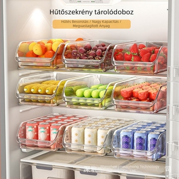 Hűtőszekrény tároló doboz tojások, zöldségek és gyümölcsök rekeszekkel – PET műanyagból
