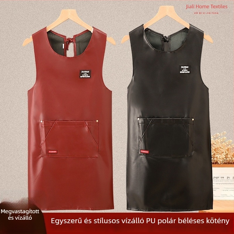 Minimalista PU bőr kötény fleece béléssel, vastagított, vízálló és olajálló, otthoni főzéshez és munkaruhához, testreszabható