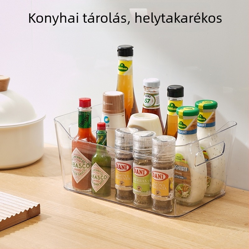 Átlátszó asztali tároló doboz, akril/plasztik anyagból, kozmetikumok tárolására