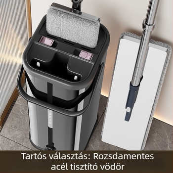 Mikroszálas lapos mop és vödör készlet nedves és száraz tisztításhoz