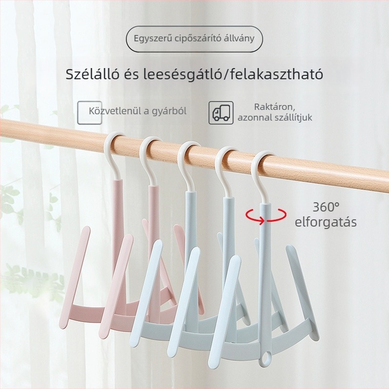 PP anyagból készült ág alakú cipőszárító állvány erkélyhez, szélálló, rögzített, kampókkal
