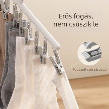 Fiber márkájú szélvédett ruhaszárító állvány, több csipesszel, fehérneműk és zoknik számára, erkélyre