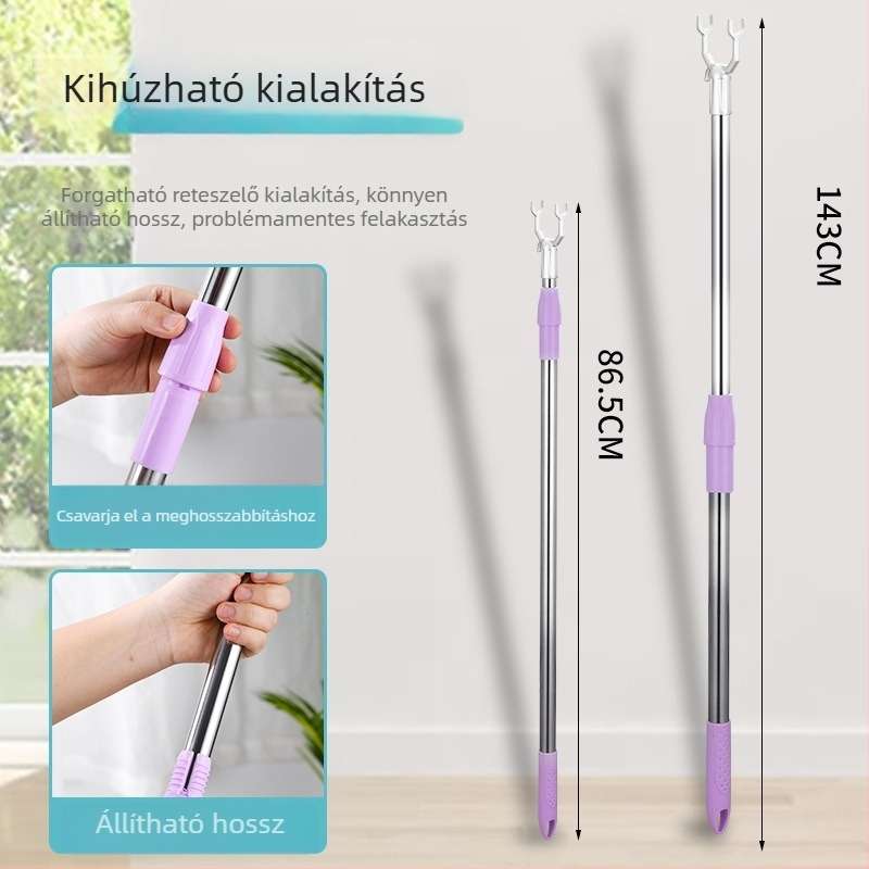 Kihúzható ruhaszárító rúd rozsdamentes acélból, erkélyre, modern minimalista stílus