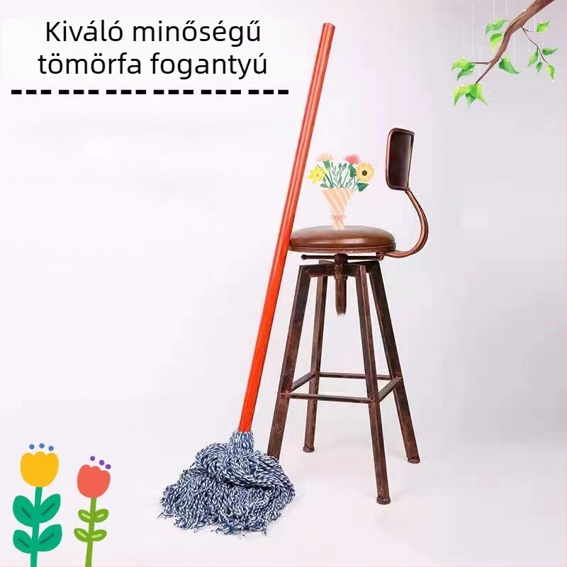 Pamutfonalból készült mop, fa nyéllel, kerek fej, szálmentes, rendkívül nedvszívó – irodák és ingatlanüzemeltetéshez