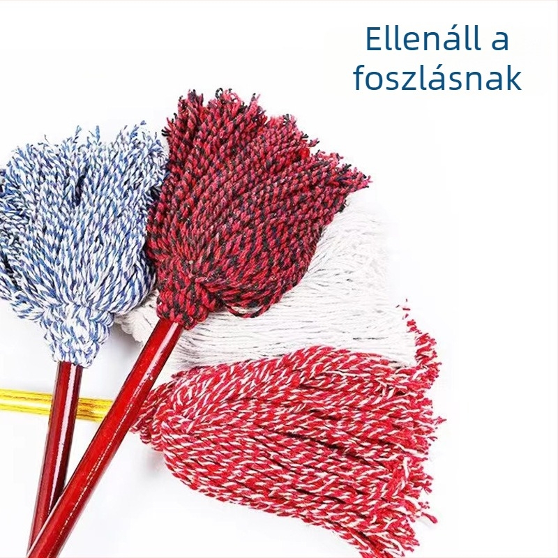 Pamutfonalból készült mop, fa nyéllel, kerek fej, szálmentes, rendkívül nedvszívó – irodák és ingatlanüzemeltetéshez