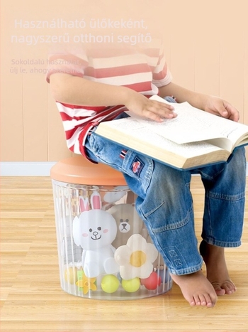 Gyerekeknek készült tároló ülőke plüss játékok és babák tárolására, átlátszó tárolóedény, ülőként is használható
