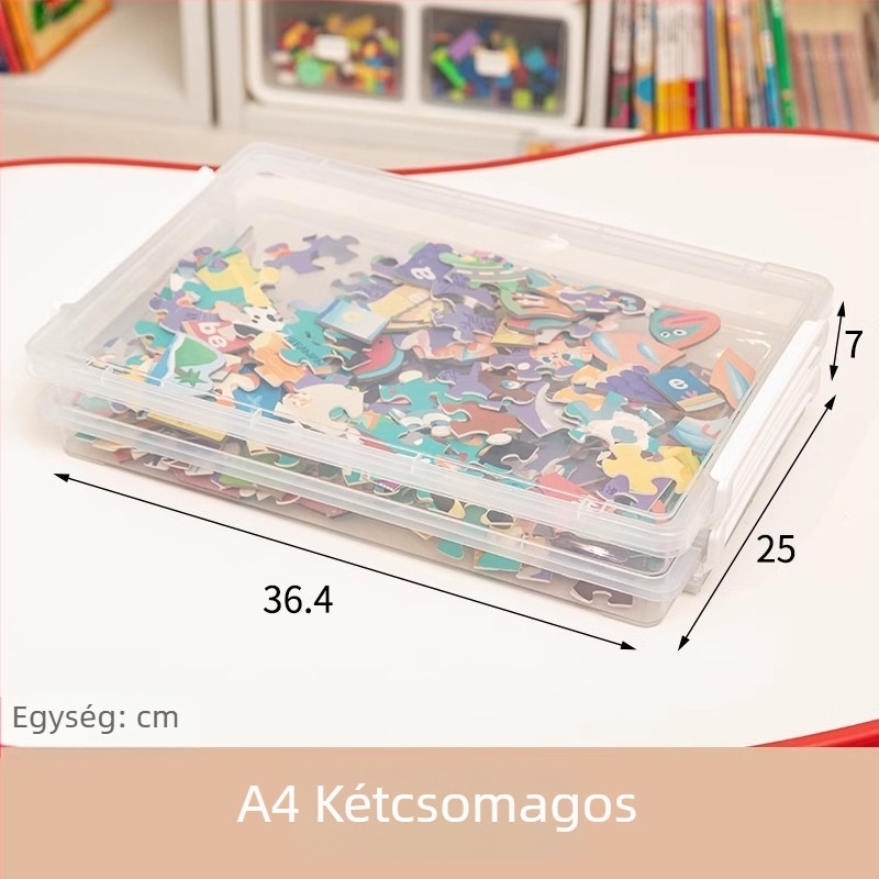 Deer puzzle alkatrész tároló doboz átlátszó rekeszekkel – porálló asztali rendező gyerekjátékokhoz, 6 L