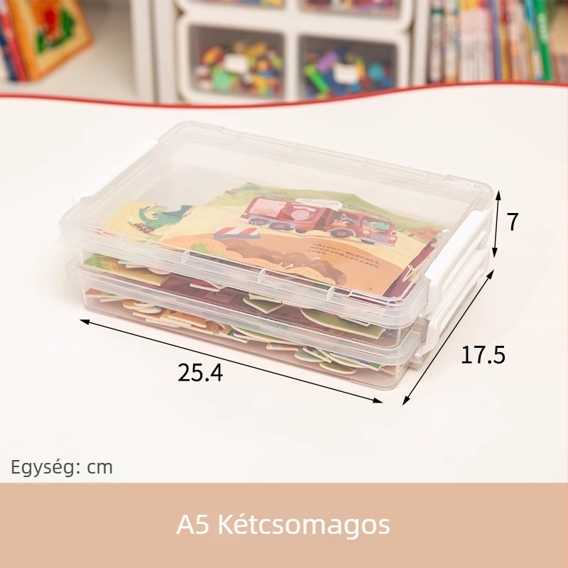 Deer puzzle alkatrész tároló doboz átlátszó rekeszekkel – porálló asztali rendező gyerekjátékokhoz, 6 L