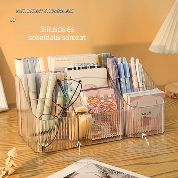 Átlátszó PET anyagú irodai tároló doboz, íróasztalhoz, kozmetikumok és rúzs rendezővel