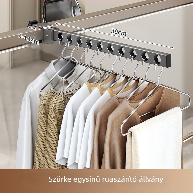 Ruhaszárító állvány csavarozás nélkül, dupla rúddal, összecsukható, beltéri használatra