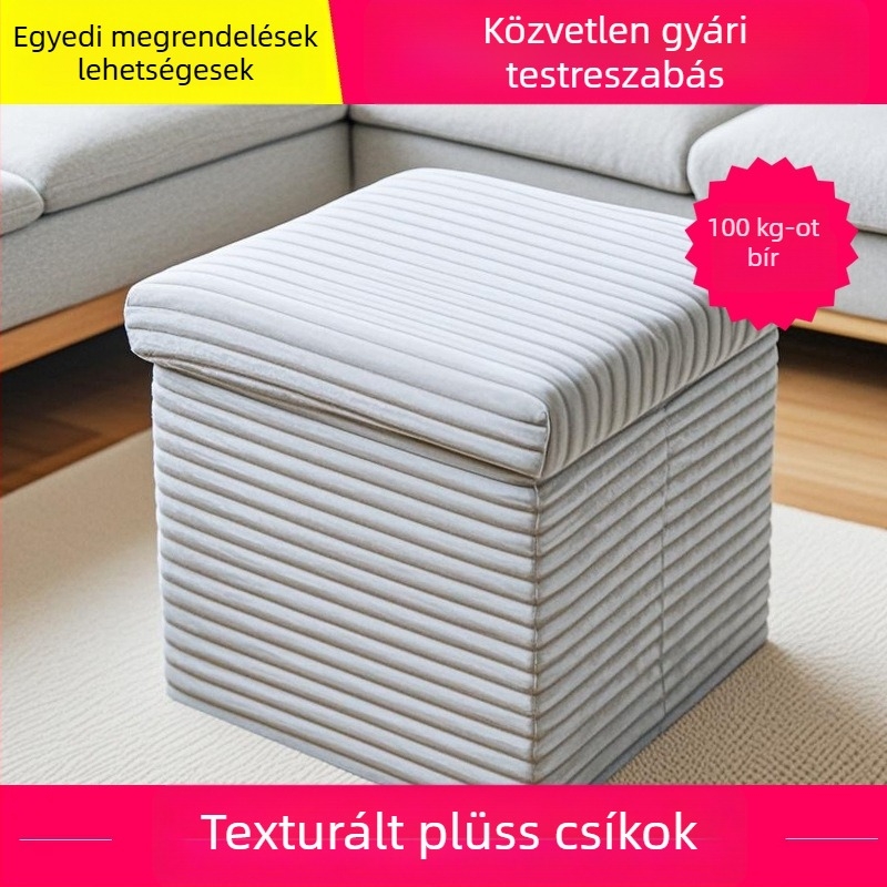 Összecsukható textil tároló puff – nappalira, multifunkcionális ülőke, takarók, cipők és játékok tárolására