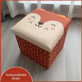 Aranyos összecsukható textil tároló puff, nyomtatott textile felülettel, multifunkcionális otthoni szervező