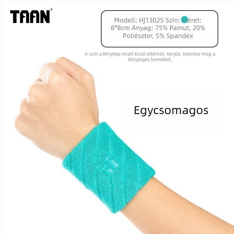 TAAN sportos csuklópánt izzadságszívó, 75% pamut, 20% poliészter, 5% gumi, méret 8x8 cm