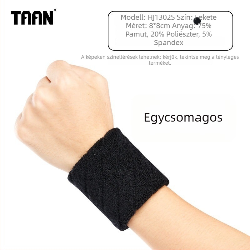TAAN sportos csuklópánt izzadságszívó, 75% pamut, 20% poliészter, 5% gumi, méret 8x8 cm