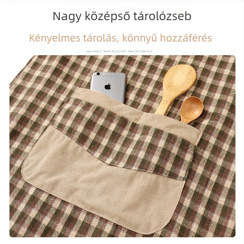 Női pamut kockás kötény ujjatlan, otthoni konyhai főzéshez, téli 2026 modell, stílusos és prémium