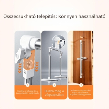 Összecsukható ruhaszárító állvány ablakhoz, teleszkópos rúddal, kompakt padlón álló kivitel pervazhoz, erkélyhez vagy hálószobához