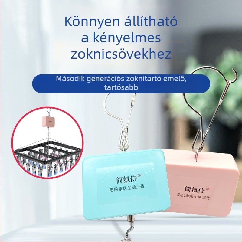 Rozsdamentes acélból készült, állítható és összecsukható zokni- és fehérnemű-emelő