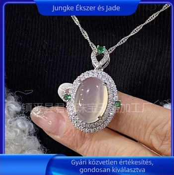 925-ös ezüst bevonat chalcedon medál ovális cabochonnal, fehér achát