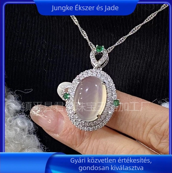 925-ös ezüst bevonat chalcedon medál ovális cabochonnal, fehér achát