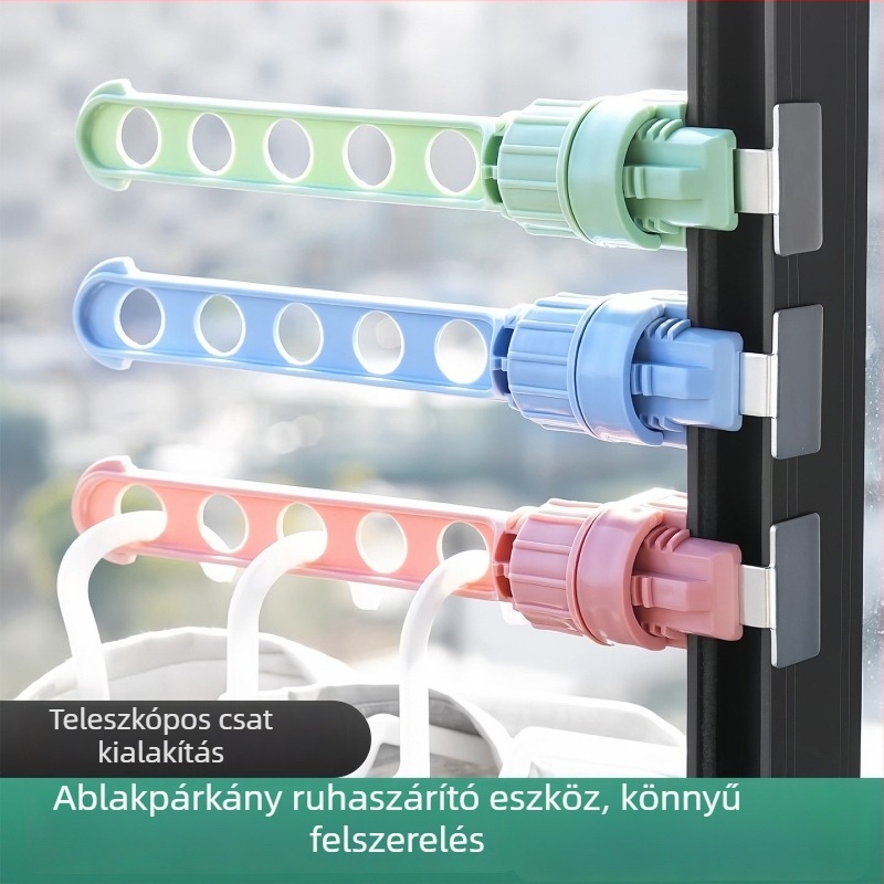 Csipeszes ruhaszárító ablakpárkányra, erkélyre, hordozható, egykaros rúddal