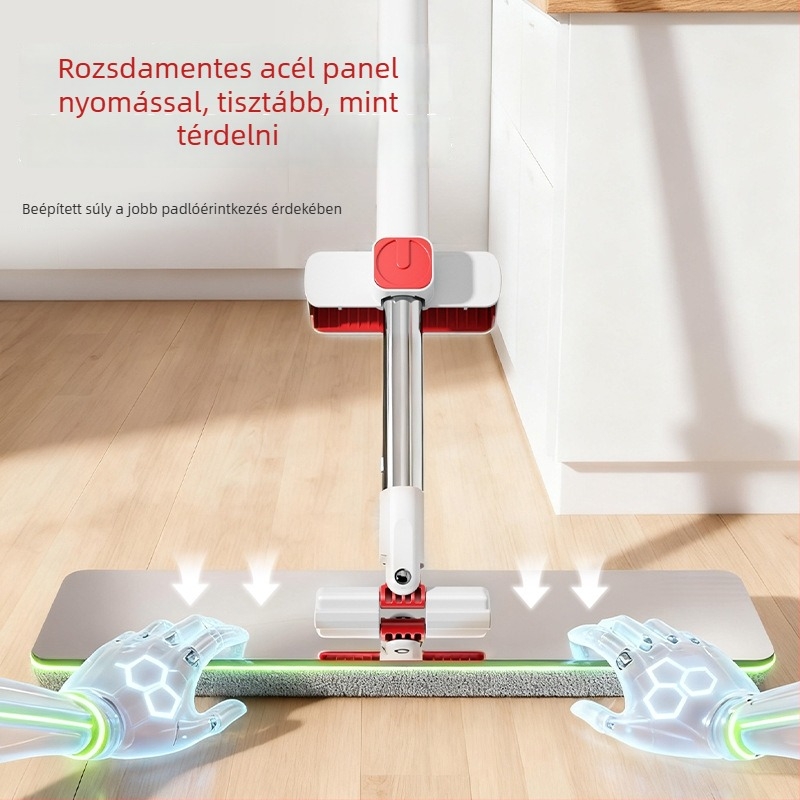 Meitianle 2025 Új, továbbfejlesztett rozsdamentes acél paneles lapos felmosó, érintés nélküli használatra, 42 cm, otthoni használatra