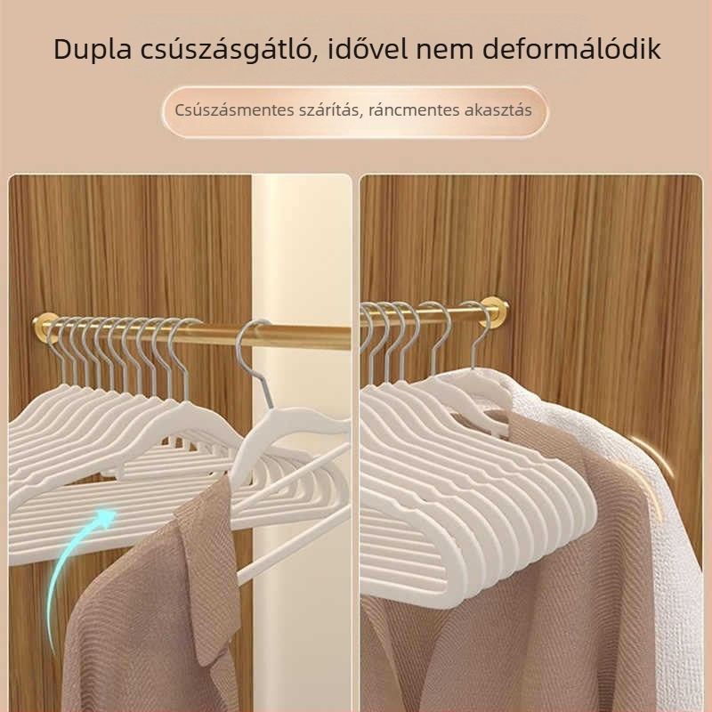 10 db flocked ruhatartó akasztó, sima vállak, csúszásmentes, otthoni tároláshoz
