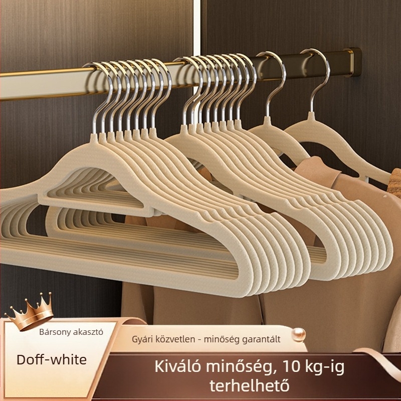 10 db flocked ruhatartó akasztó, sima vállak, csúszásmentes, otthoni tároláshoz