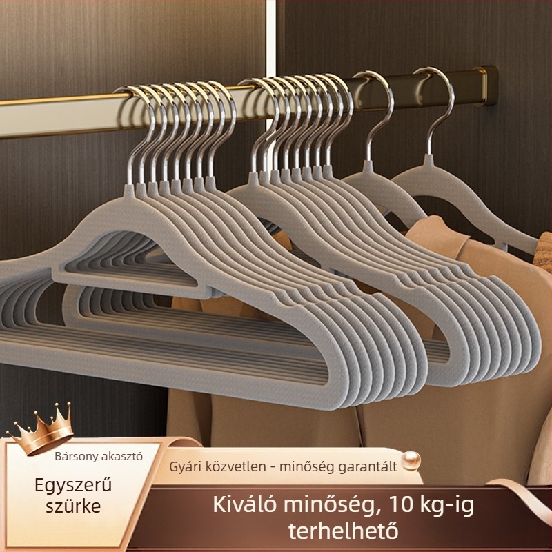 10 db flocked ruhatartó akasztó, sima vállak, csúszásmentes, otthoni tároláshoz