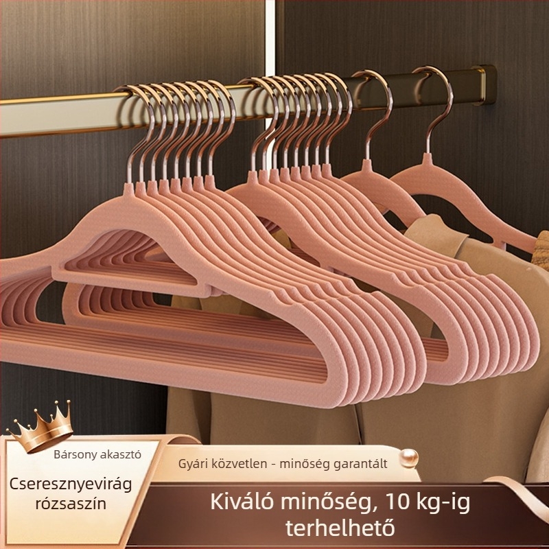 10 db flocked ruhatartó akasztó, sima vállak, csúszásmentes, otthoni tároláshoz