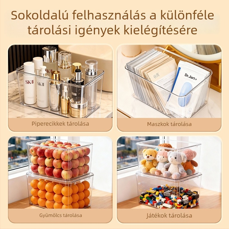 Háztartási multifunkcionális tárolódoboz fedővel, snackekhez, kozmetikumokhoz и egyéb apró tárgyakhoz