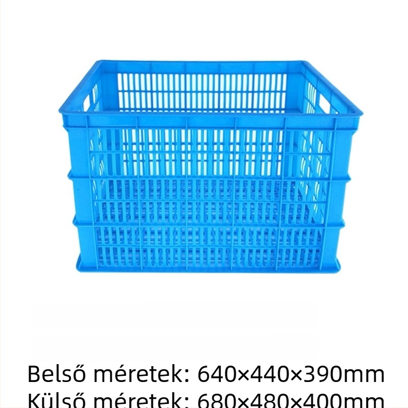 HDPE forgókosár kerettel, külső méretek 680×480×400 mm, belső 640×440×390 mm, teherbírás 100 kg, injekciós formázás, vízálló