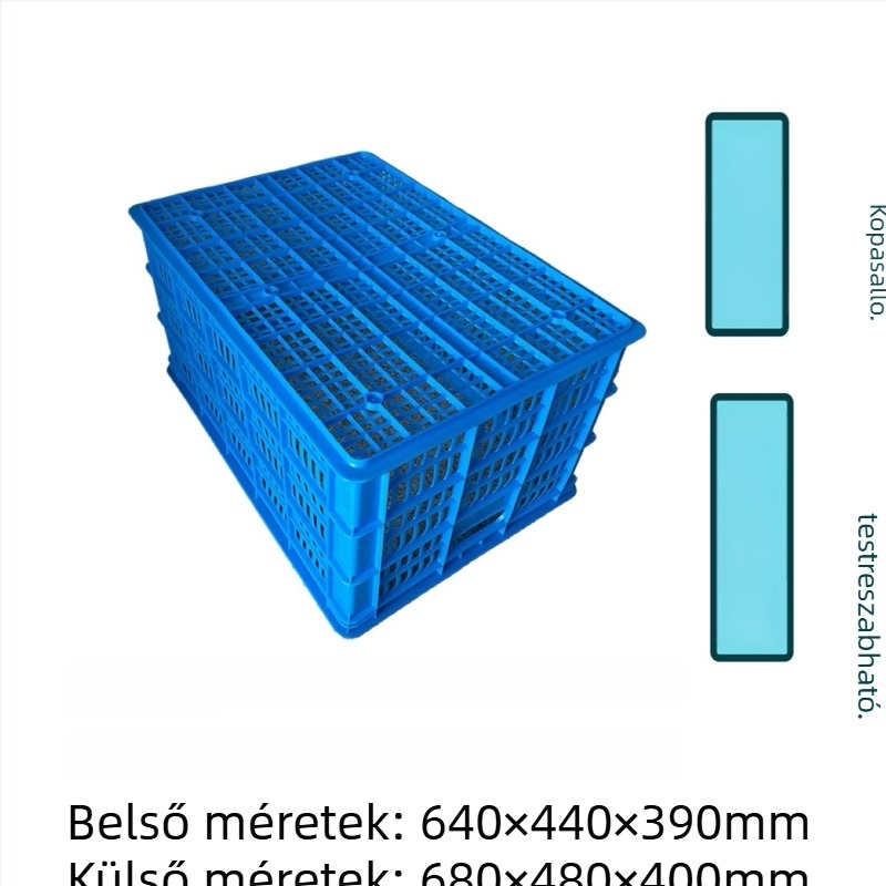 HDPE forgókosár kerettel, külső méretek 680×480×400 mm, belső 640×440×390 mm, teherbírás 100 kg, injekciós formázás, vízálló