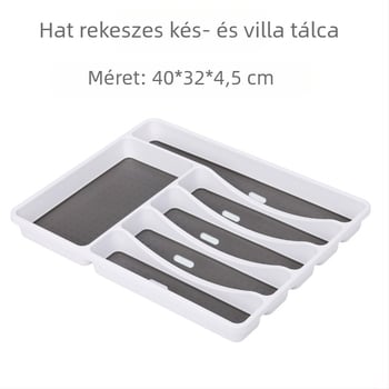 Fiókos evőeszköztároló osztott rekeszekkel — műanyag tárolótál, 40×32×4.5 cm