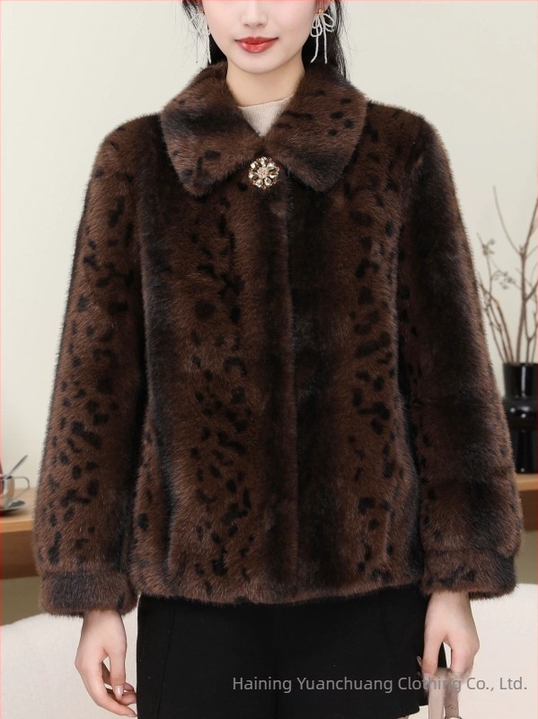 Elegáns középméretű női műszőrme kabát, őszi-téli szezonra, Mink velvet hatás