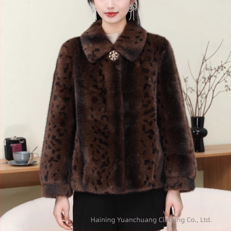 Elegáns középméretű női műszőrme kabát, őszi-téli szezonra, Mink velvet hatás