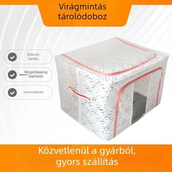 Velúr virágmintás tároló doboz, nagy kapacitású, por- és vízálló textil ruhatároló, összecsukható, 50×40×35 cm, 100–150 L