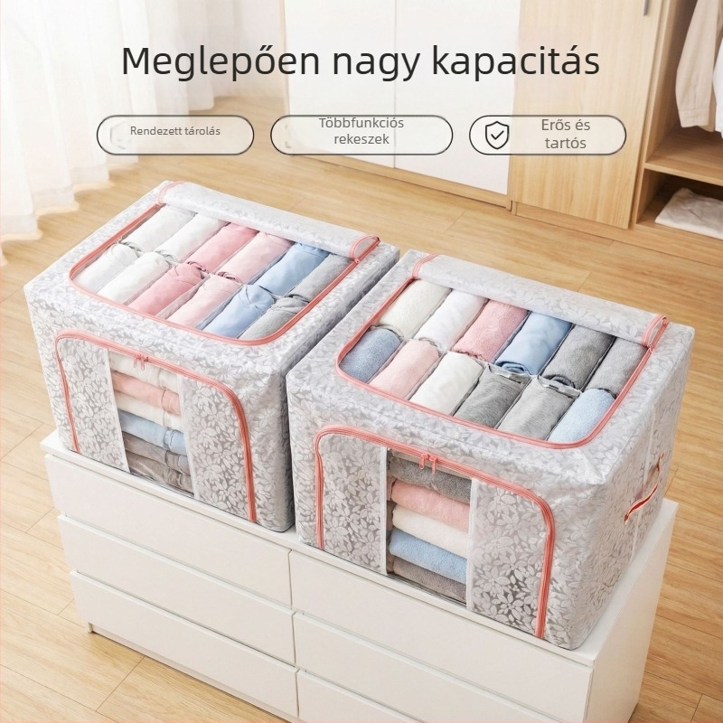 Velúr virágmintás tároló doboz, nagy kapacitású, por- és vízálló textil ruhatároló, összecsukható, 50×40×35 cm, 100–150 L