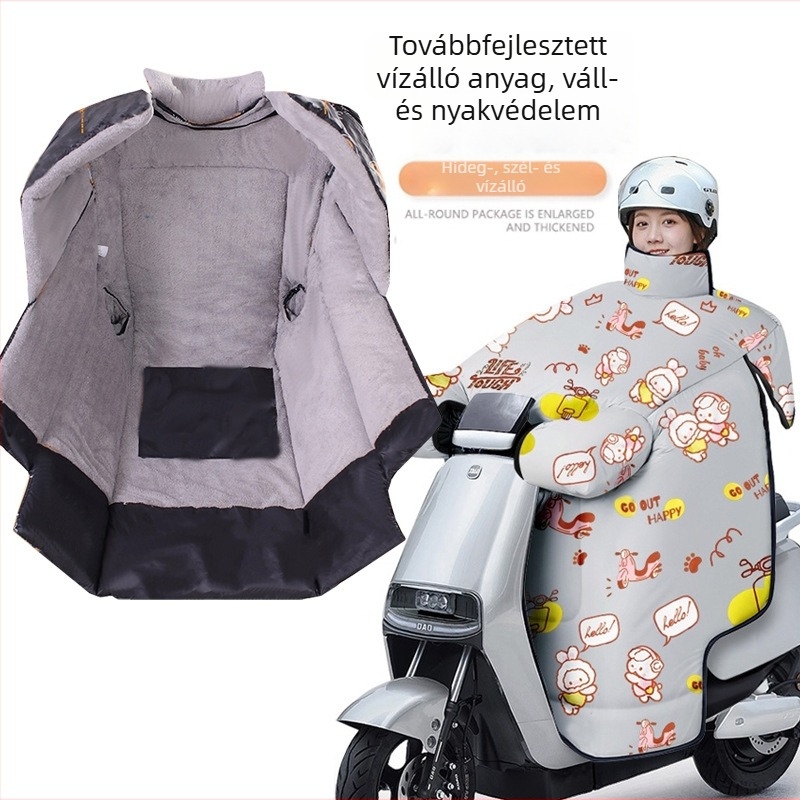 Téli szélvédő takaró elektromos járművekhez, melegen bélelt fleece, nyak- és vállvédő, vízálló és piszokálló