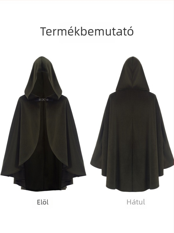 Középkori kapucnis velúr köpeny cosplayhoz, konvenciókhoz és előadásokhoz