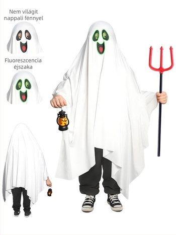 Fehér, világító szellem köpeny kapucnival – Halloween cosplayhez, uniszex, gyerekeknek és felnőtteknek