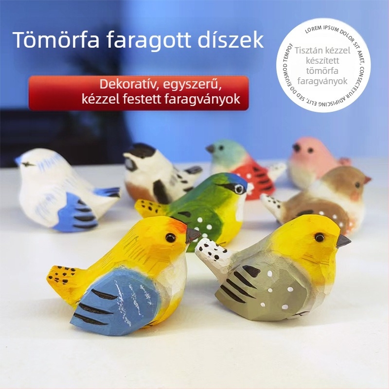 Kézzel készült tömörfa madárdísz a nappaliba