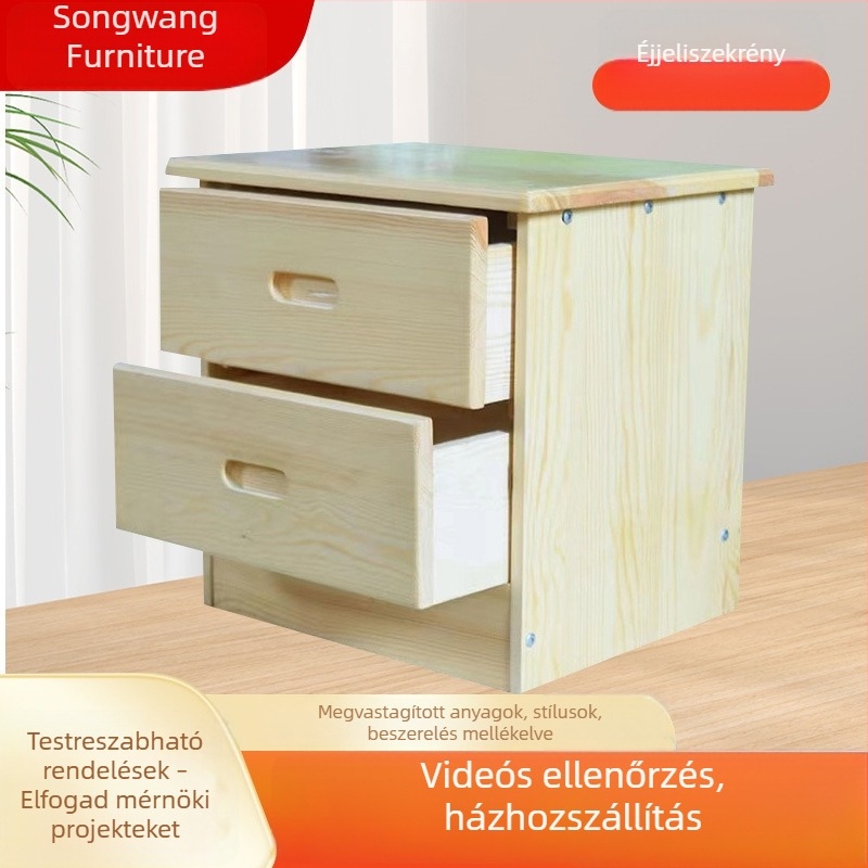 Tömörfa éjjeliszekrény fiókkal és tároló résszel, minimalist stílusú