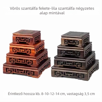 Faragott mahagóni Buddha-szobor négyszögletes alapú és fa tartóval; dekoratív virágtartó dísztárgy kőalappal