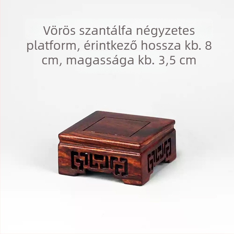 Faragott mahagóni Buddha-szobor négyszögletes alapú és fa tartóval; dekoratív virágtartó dísztárgy kőalappal
