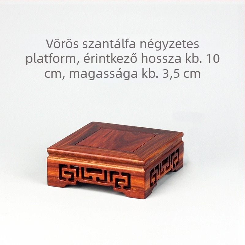 Faragott mahagóni Buddha-szobor négyszögletes alapú és fa tartóval; dekoratív virágtartó dísztárgy kőalappal