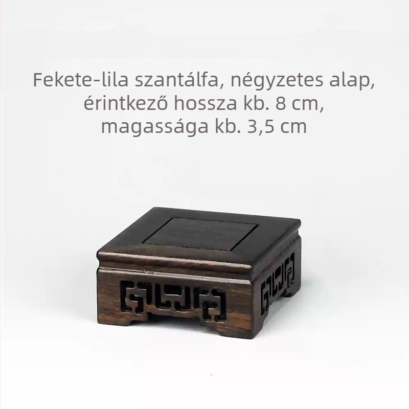 Faragott mahagóni Buddha-szobor négyszögletes alapú és fa tartóval; dekoratív virágtartó dísztárgy kőalappal