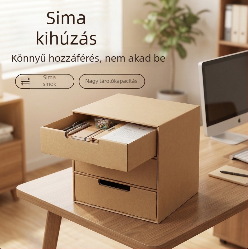 Kraftpapírból készült többrekeszes fiókos rendező A4-es dokumentumokhoz, íróasztali tava?roló